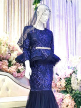 Baju Pengantin Butik Pengantin PP Signature Two Piece Peplum Dress with Sequin lace Navy Blue and partner with Prince Coat Army