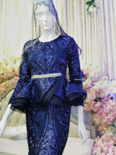 Baju Pengantin Butik Pengantin PP Signature Two Piece Peplum Dress with Sequin lace Navy Blue and partner with Prince Coat Army