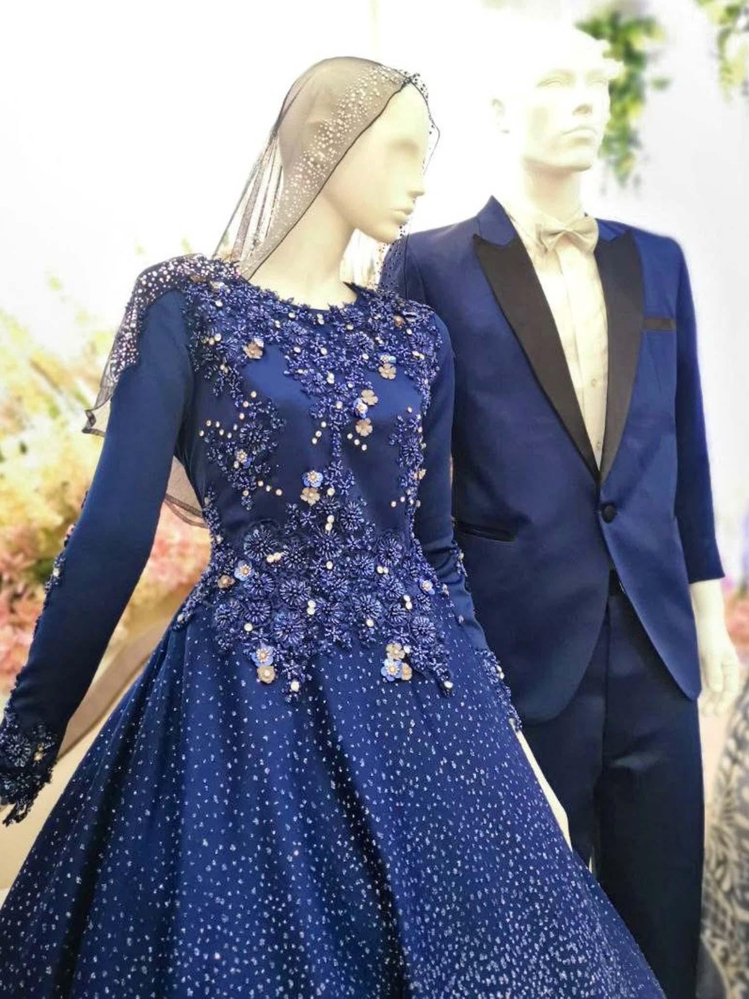 Baju Sanding-Ballgown Duchess with Glitter lace, Navy Blue-BRITTANY-Butik Pengantin PP Signature