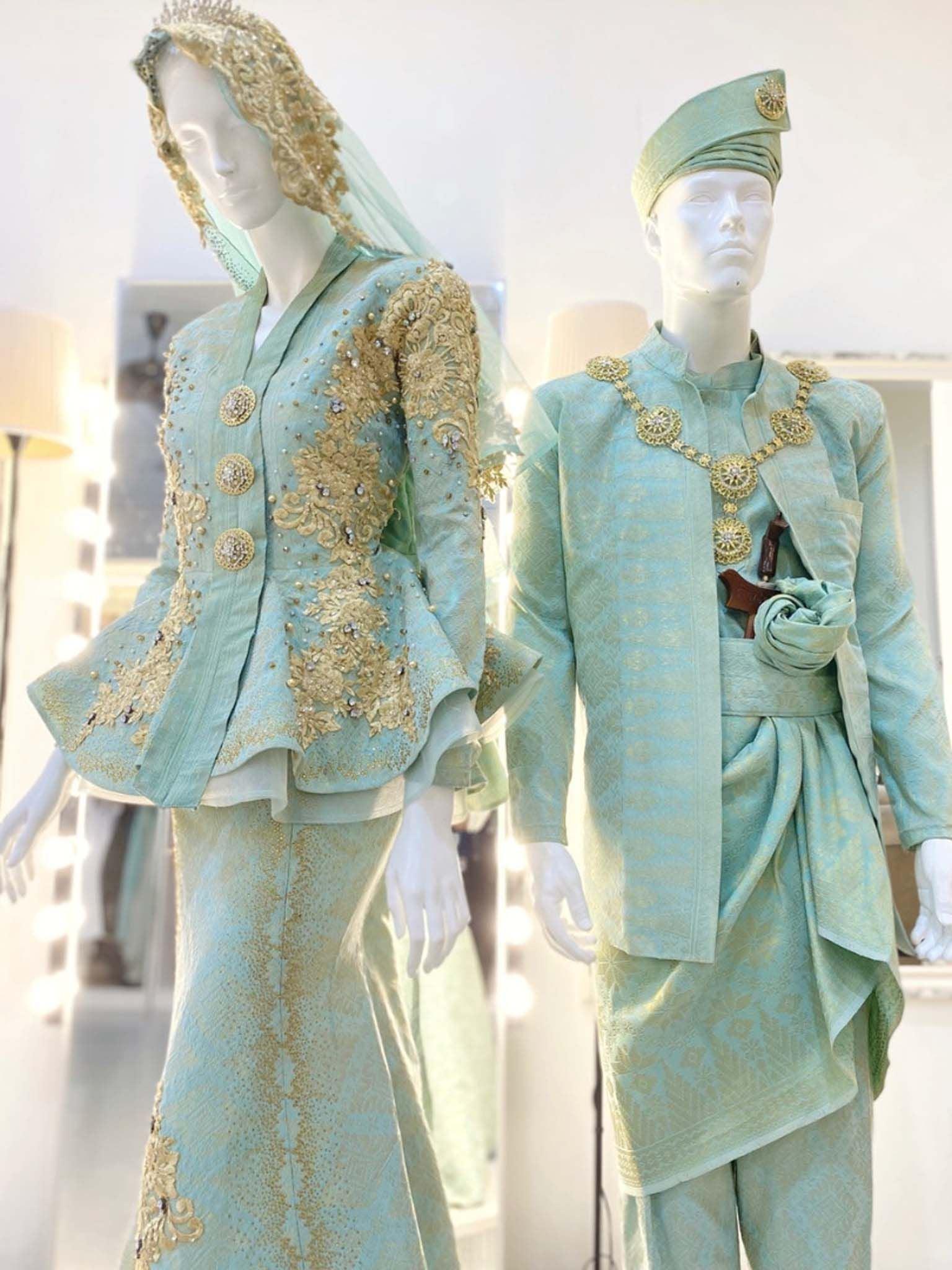 MARINA - Jaw-dropping Kebaya Peplum Songket Wedding Dress, Mint Green and Gold from PP Signature Bridal Boutique-Tempah Baju Pengantin Online