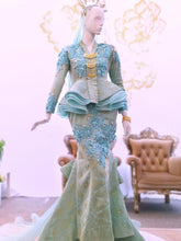 MARISSA - Breathtaking Two-Piece Peplum Songket Wedding Dress, Mint Green and Light Gold from PP Signature Bridal Boutique-Tempah Baju Pengantin Online