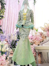 MEDUSA - Radiant Two-Piece Peplum Songket Wedding Dress in Mint Green and Light Gold from PP Signature Bridal Boutique-Tempah Baju Pengantin online 