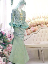 MEDUSA - Radiant Two-Piece Peplum Songket Wedding Dress in Mint Green and Light Gold from PP Signature Bridal Boutique-Tempah Baju Pengantin online 