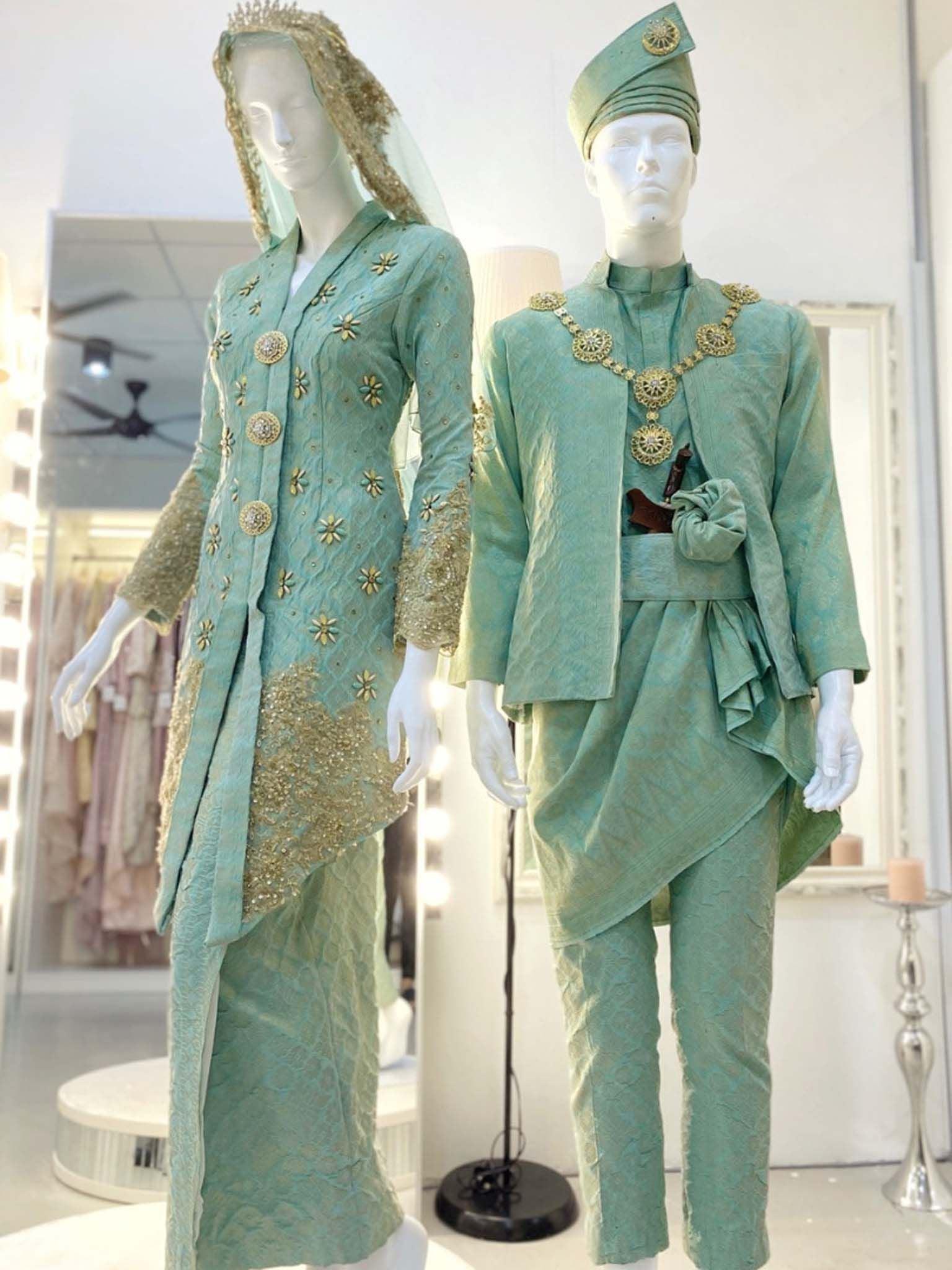 SABARIAH - Magnetic Kebaya Songket Wedding Dress, Mint Green and Gold - Baju Pengantin from PP Signature Bridal Boutique-Tempah Baju Pengantin Online