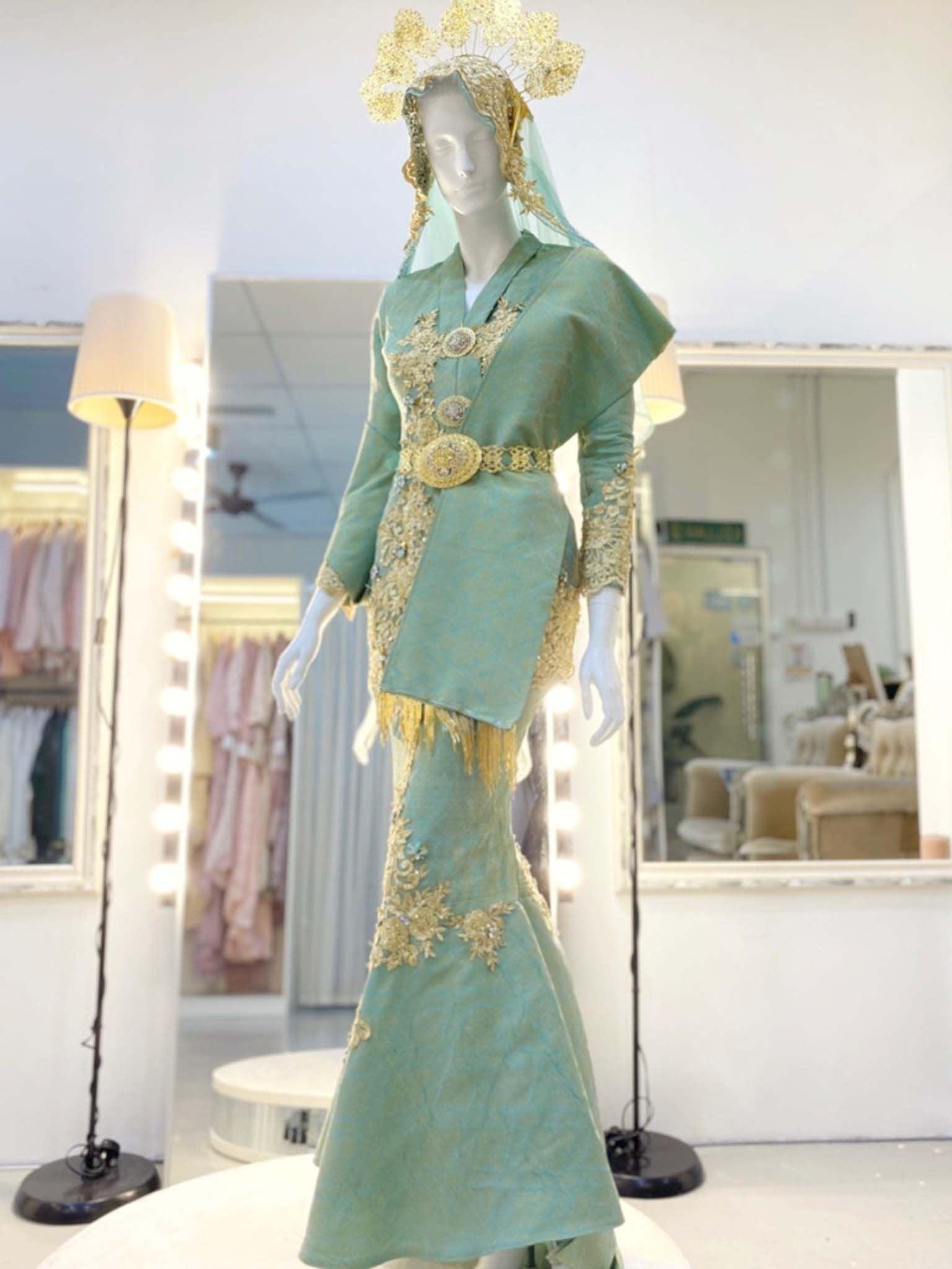 SALOMA - Vivacious Kebaya Moden Songket Wedding Dress, Mint Green and Gold - Baju Pengantin from PP Signature Bridal Boutique.-Tempah Baju Pengantin Online