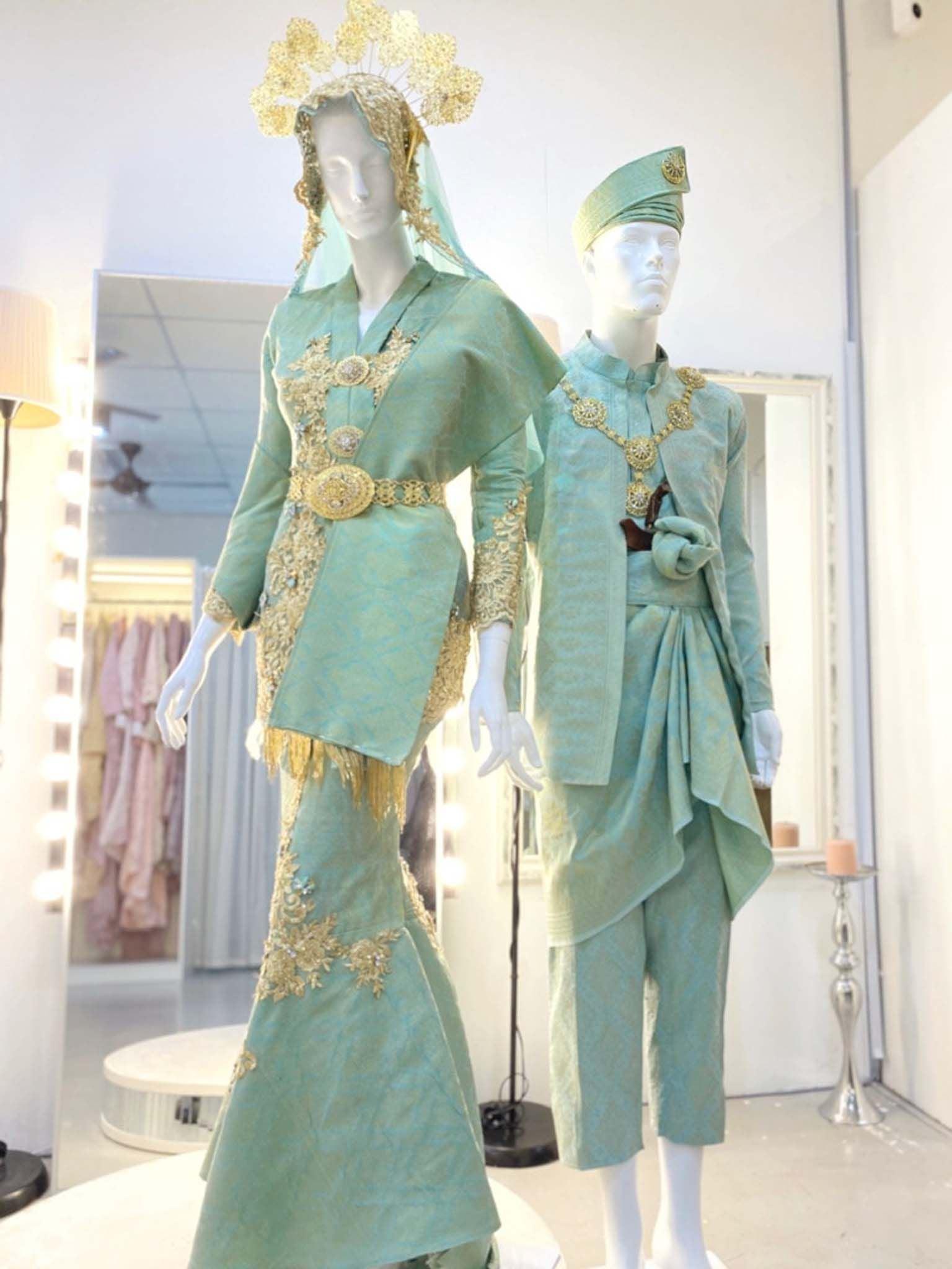 SALOMA - Vivacious Kebaya Moden Songket Wedding Dress, Mint Green and Gold - Baju Pengantin from PP Signature Bridal Boutique.-Tempah Baju Pengantin Online