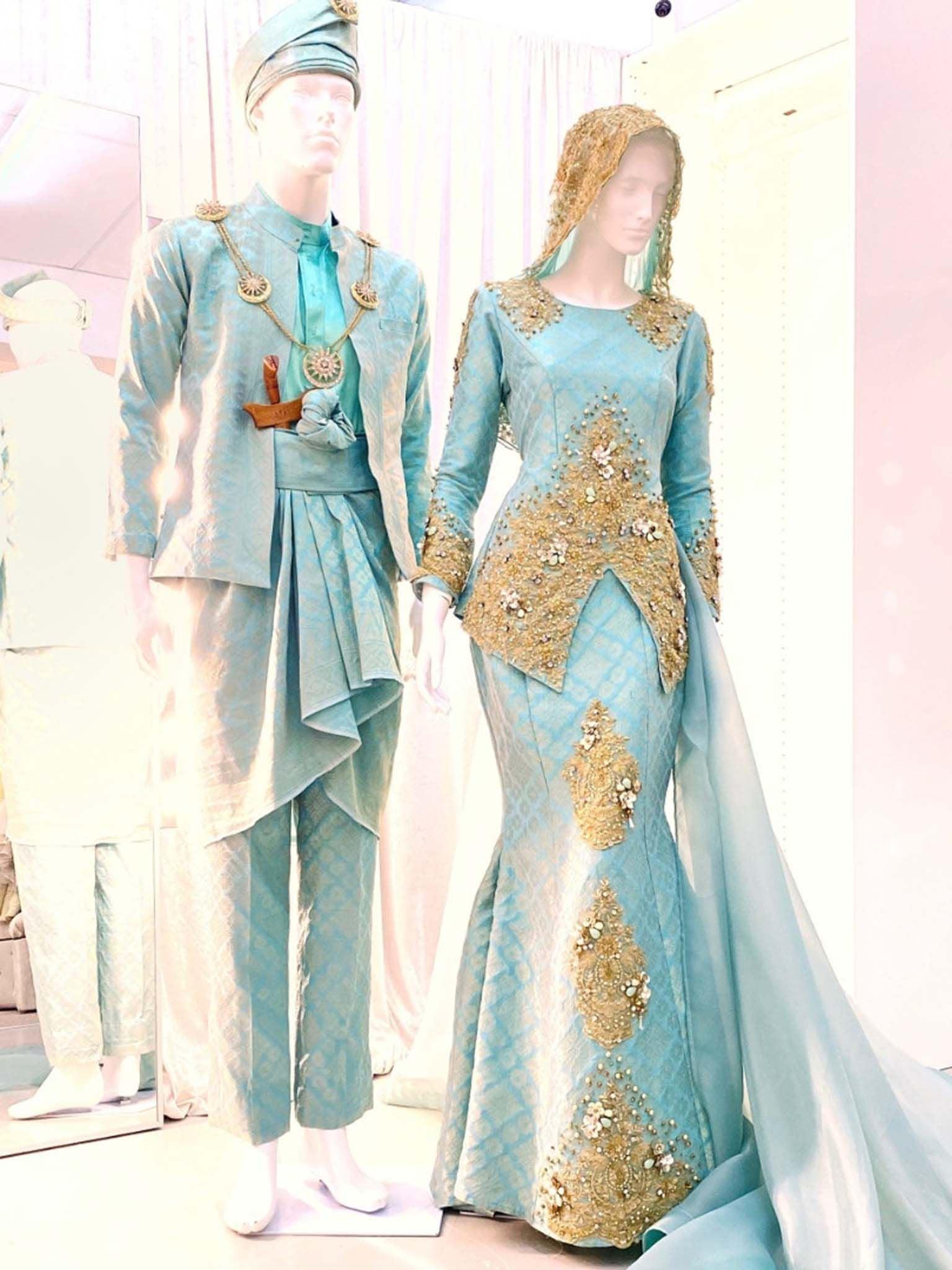 SORAYA - Two-Piece Songket Wedding Dress, Mint Green Turquiose and Light Gold from PP Signature Bridal Boutique-Tempah Baju Pengantin Online