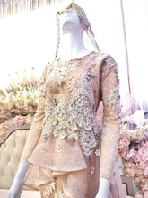  Sewa Baju Pengantin Muslimah Plus Size Fishtail Dress with Trail, Full Lace with Organdy Brown Champagne-Malay Wedding Dress