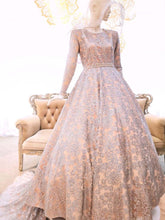 Sewa Baju Pengantin Muslimah Ballgown, Duchess with Glitter Lace Brown Champagne by PP Signature Bridal Boutique-Malay Wedding Dress