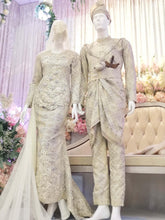 Sewa Baju Pengantin Muslimah Two Piece V Dress, Songket Light Brown by PP Signature Bridal Boutique-Malay Wedding Dress