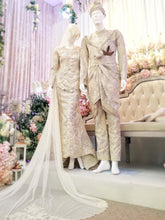 Sewa Baju Pengantin Muslimah Two Piece V Dress, Songket Light Brown by PP Signature Bridal Boutique-Malay Wedding Dress
