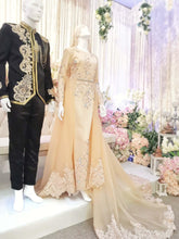 Sewa Baju Pengantin Muslimah Dress with Trail, Duchess Creamy Light Champagne by PP Signature Bridal Boutique-Malay Wedding Dress