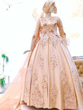 Sewa Baju Pengantin Muslimah Ballgown, Duchess Brown Champagne by PP Signature Bridal Boutique-Malay Wedding Dress