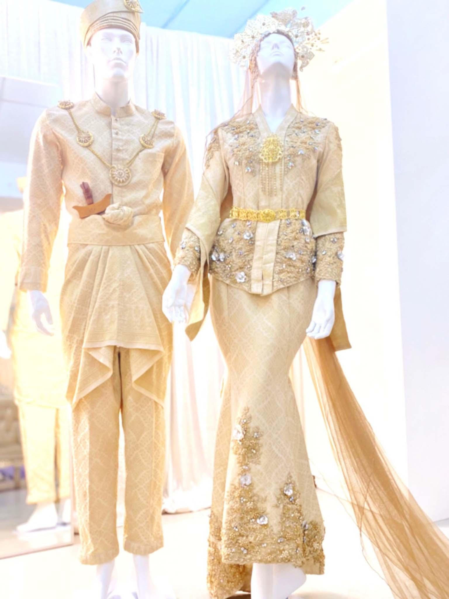 Sewa Baju Pengantin Muslimah Kebaya Moden, Songket Light brown champagne by PP Signature Bridal Boutique-Malay Wedding Dress