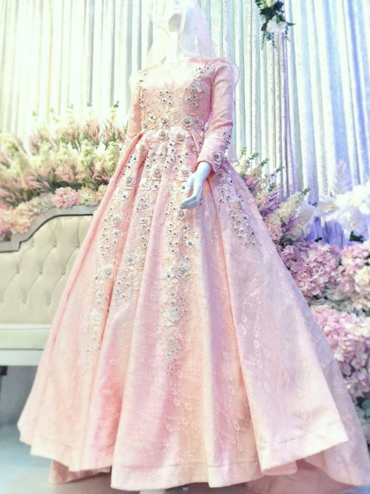 princess muslimah dress Luxury Lace Long Sleeve Muslim Wedding Gown for Arabic Princess High Neck Hijab Bride Wedding Dresses
