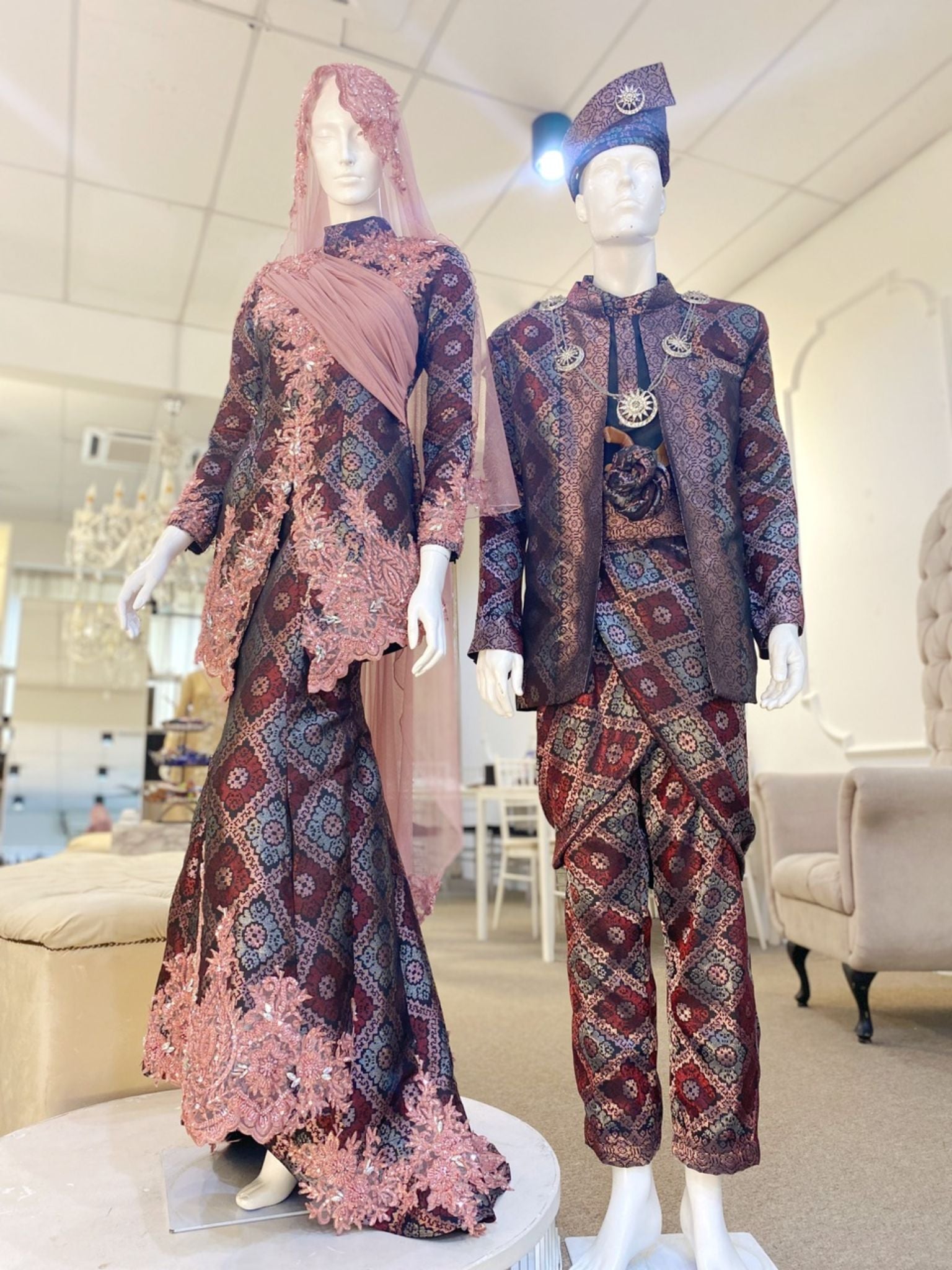 MAIRA - Baju Pengantin Songket Maroon, Pink and Silver Two-Piece Wedding Dress from PP Signature Bridal Boutique-sewa baju Baju Pengantin Online-songket maroon