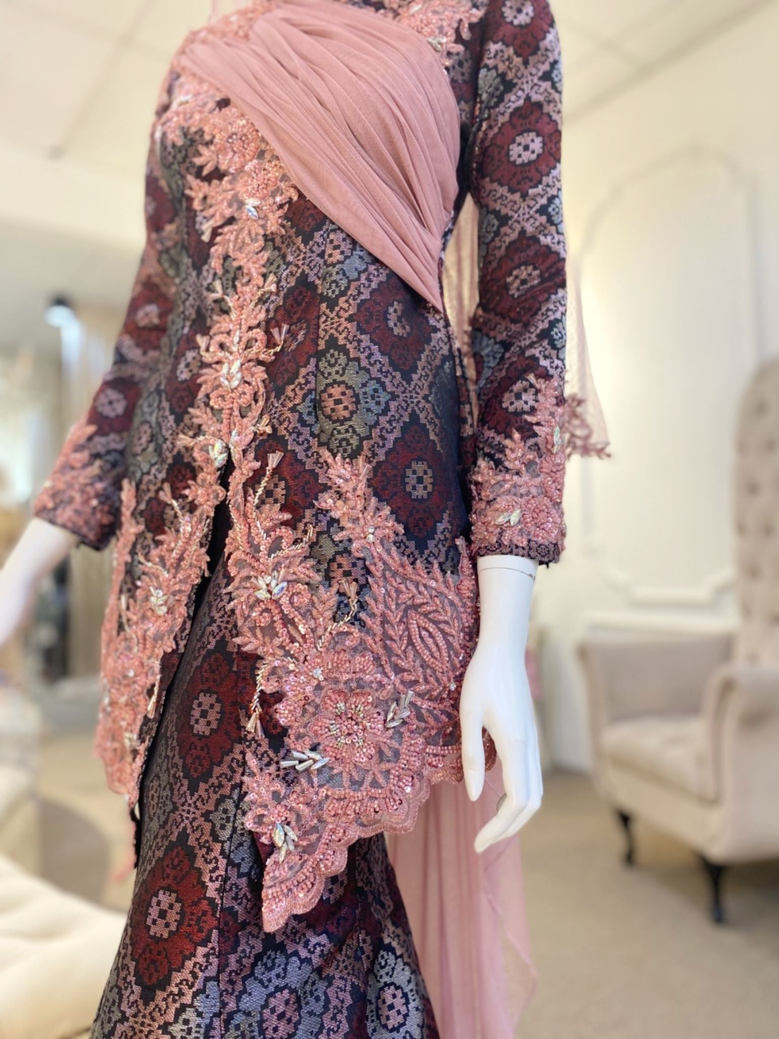 MAIRA - Baju Pengantin Songket Maroon, Pink and Silver Two-Piece Wedding Dress from PP Signature Bridal Boutique-sewa baju Baju Pengantin Online-songket maroon