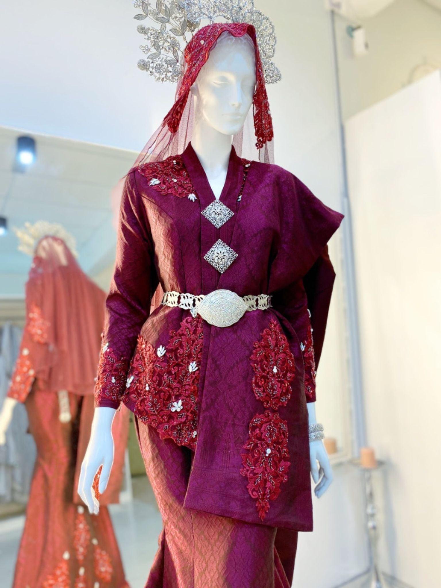 MAYA - Kebaya Moden Songket Wedding Dress, Maroon and Magenta - Baju Pengantin - PP Signature