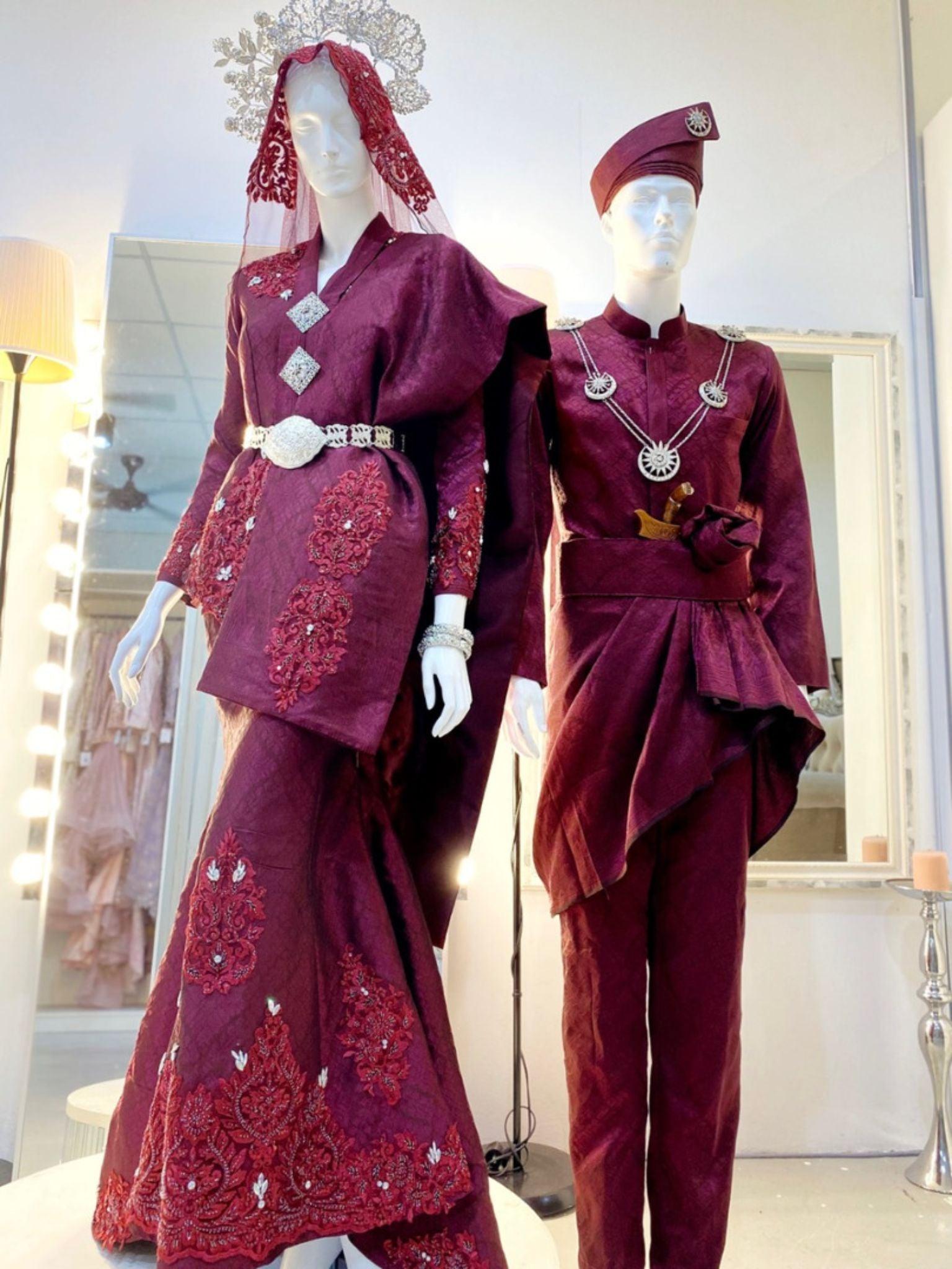 MAYA - Kebaya Moden Songket Wedding Dress, Maroon and Magenta - Baju Pengantin - PP Signature