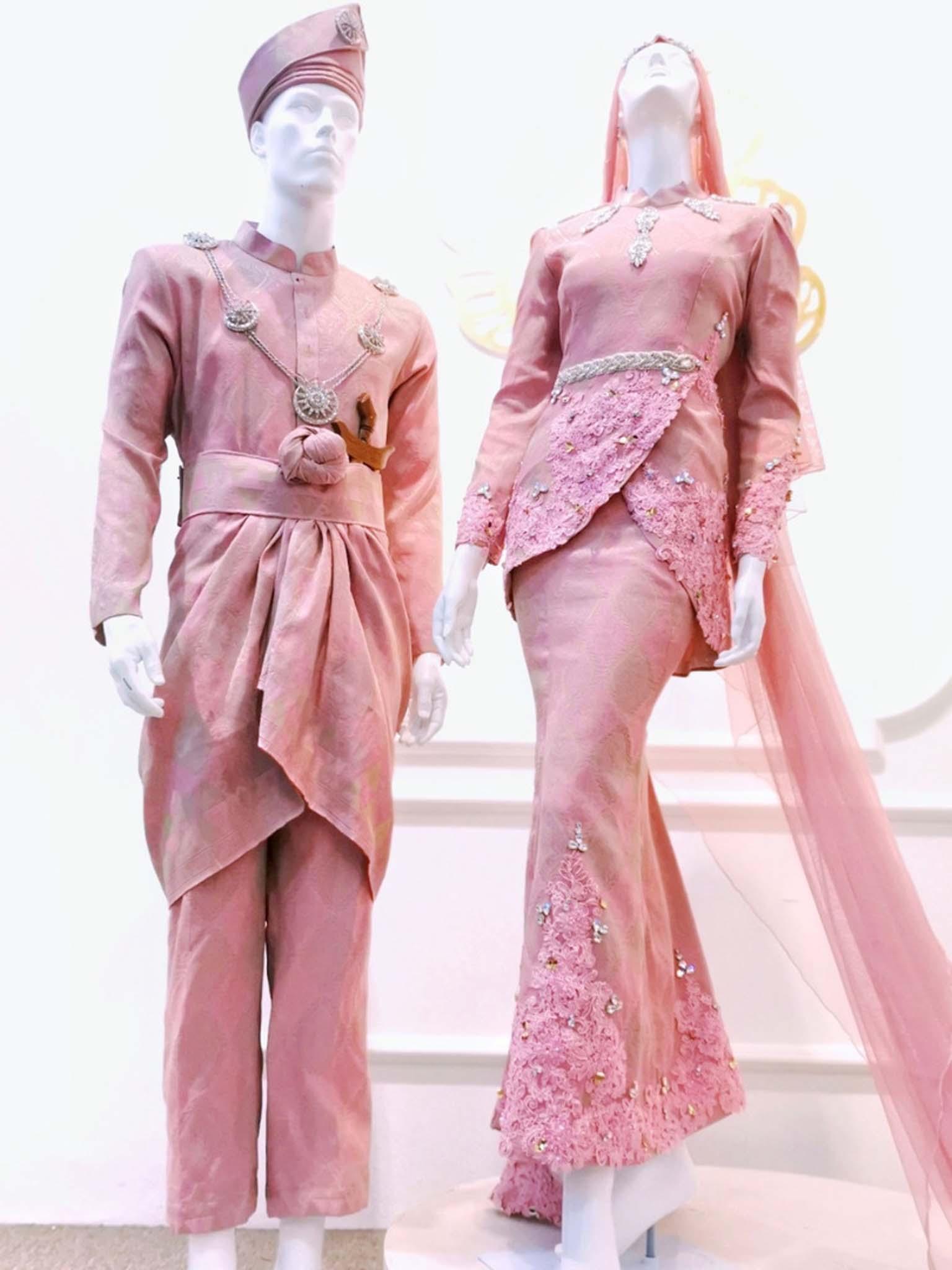 LEONA TULIP - Baju Sanding Songket Dusty Pink, Two-Piece Tulip Wedding Dress-songket dusty pink-baju pengantin