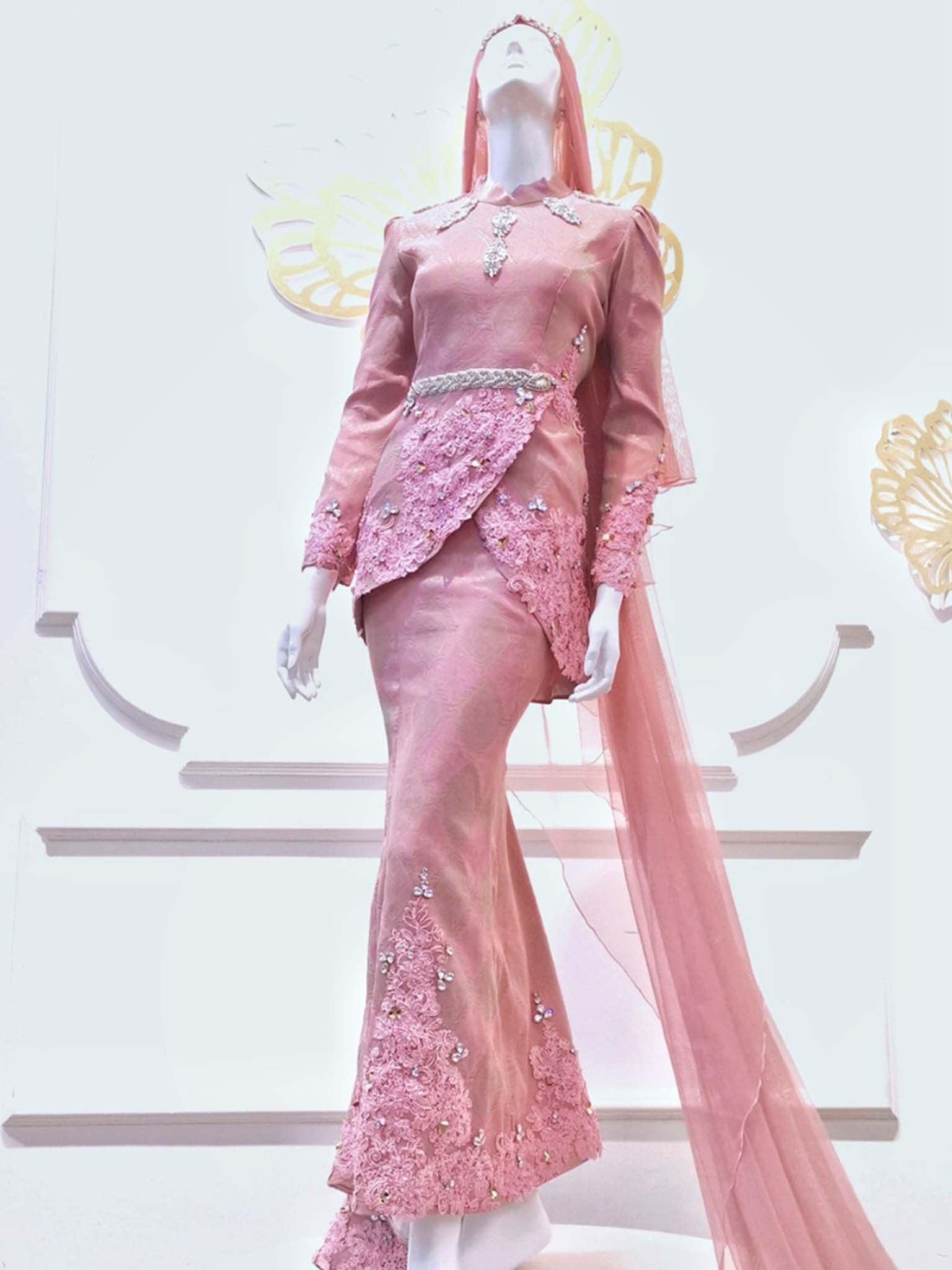 LEONA TULIP - Baju Sanding Songket Dusty Pink, Two-Piece Tulip Wedding Dress-songket dusty pink-baju pengantin